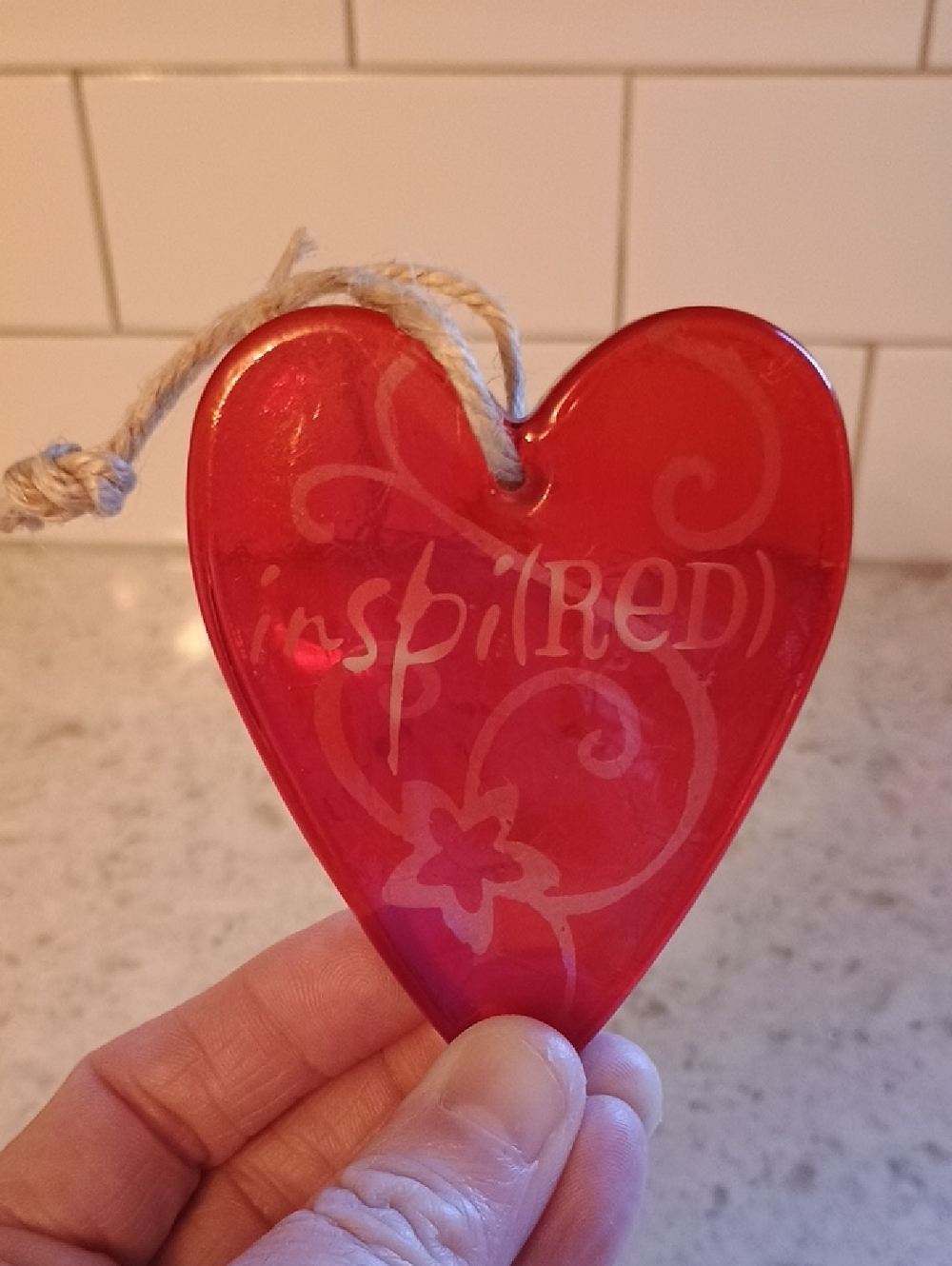 2007 Hallmark Inspi(Red) Red Heart Hanging Ornament with Rope - Picture 2 of 7